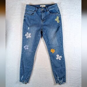 265-CHARLIE B Blue Jeans with Floral Paint‎